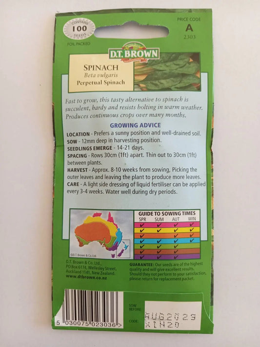 Dr. Brown's Spinach seed packet on a white background
