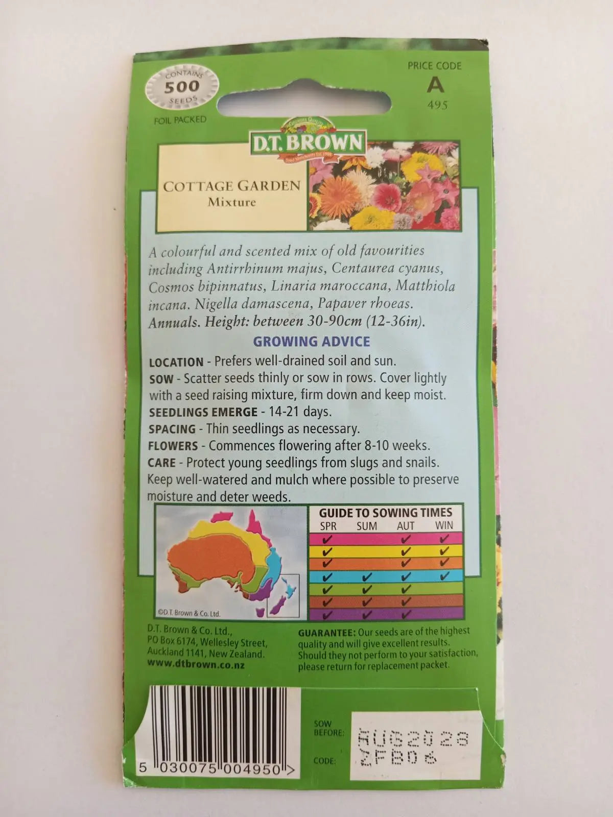 D.T. Brown Cottage Garden Mix seed packet on a white background