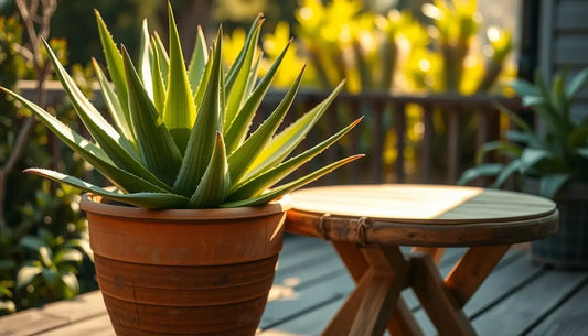 Aloe vera plant in terracotta pot.