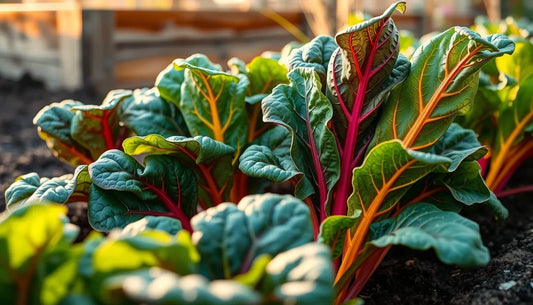 Chard growing in a patch in vegetable garden