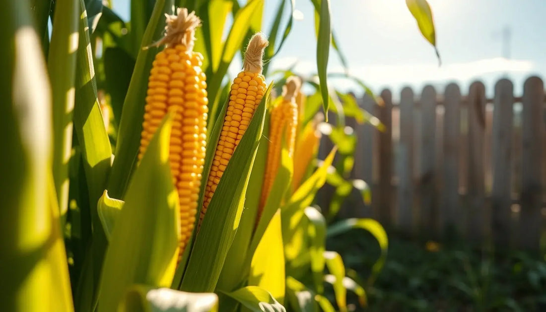Sweetcorn growing in garden