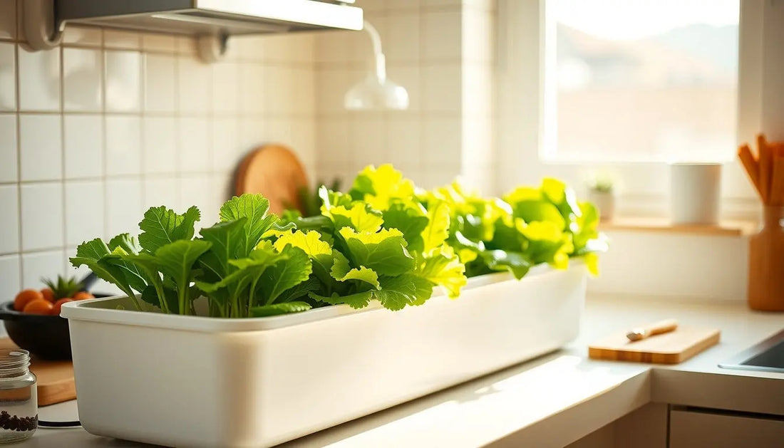 hydroponic lettuces growing in kitchen