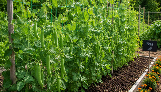Pea plants in vegetable garden