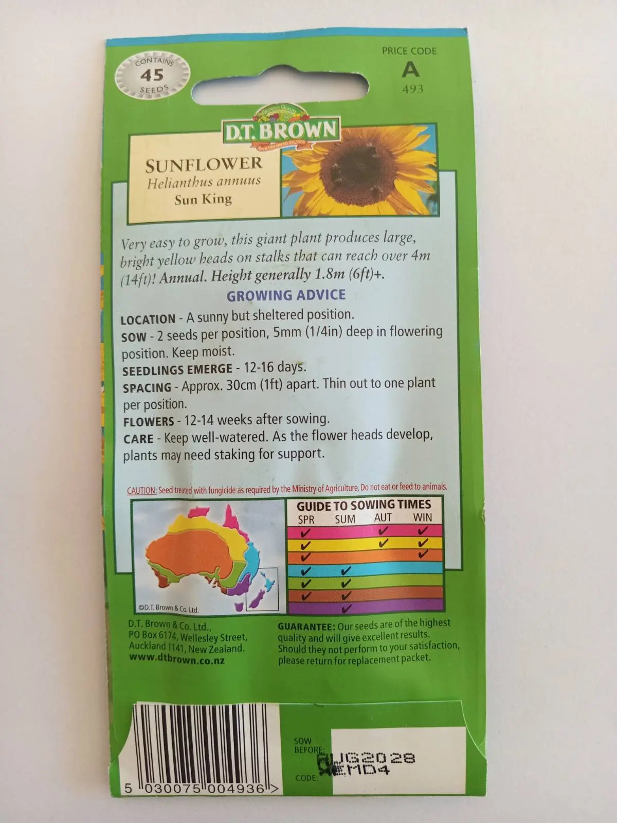 Sunflower seed packet with green background and sunflower image