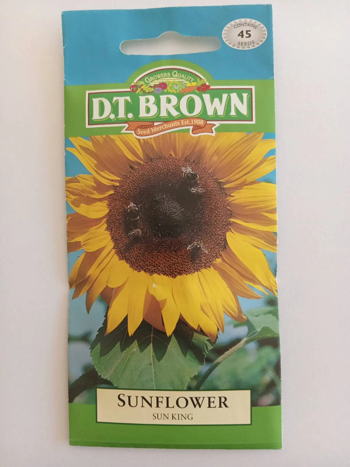 D.T. Brown sunflower seed packet on a white background