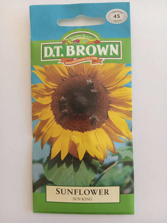 D.T. Brown sunflower seed packet on a white background
