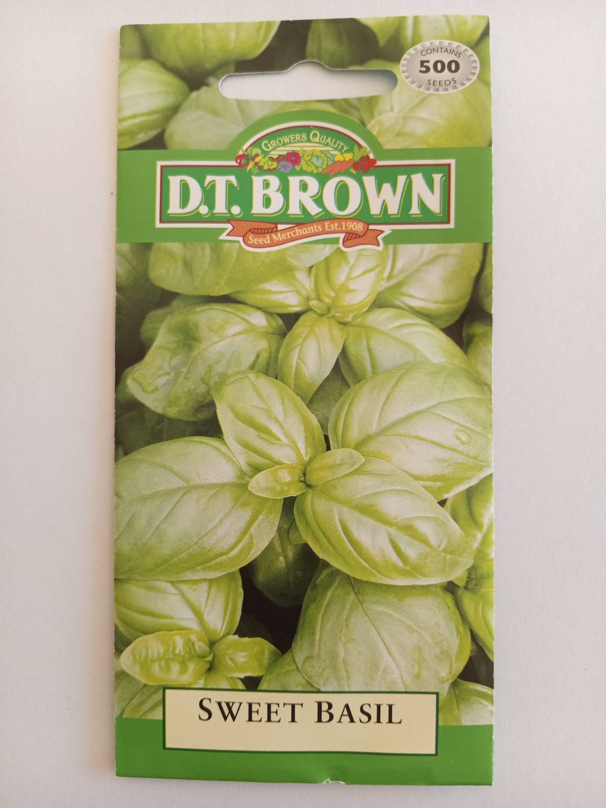 D.T. Brown Sweet Basil seed packet on a white background