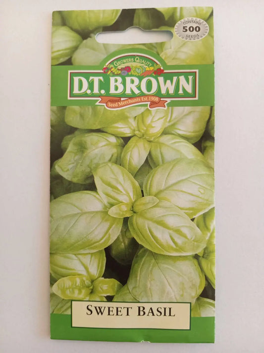 D.T. Brown Sweet Basil seed packet on a white background